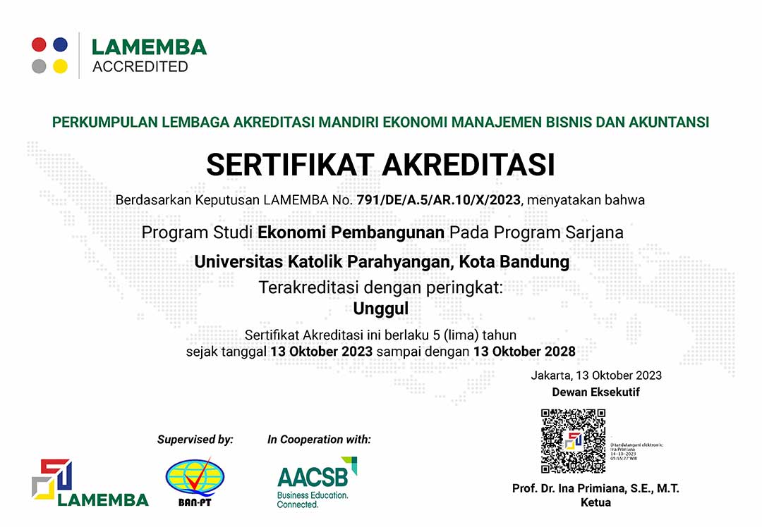 Sertifikat Akreditasi LAMEMBA Program Studi Sarjana Ekonomi Pembangunan